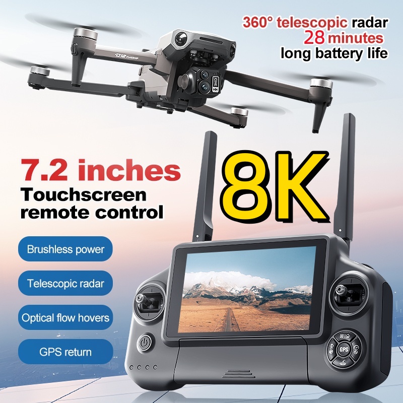 Rc Helicopter Electric - 8K 3軸ジンバルブラシレス7.2インチタッチスクリーンFPVリモートコントロールクアッドコプター5KM障害物回避エアドロップGPSリターンRCドローン