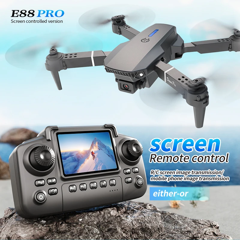 Rc Helicopter Electric - プロフェッショナルE88 PROドローン、スクリーン付き8K HDカメラ、WiFi FPV、折りたたみ式RCクアッドコプター、子供と大人向けのアウトドアギフト