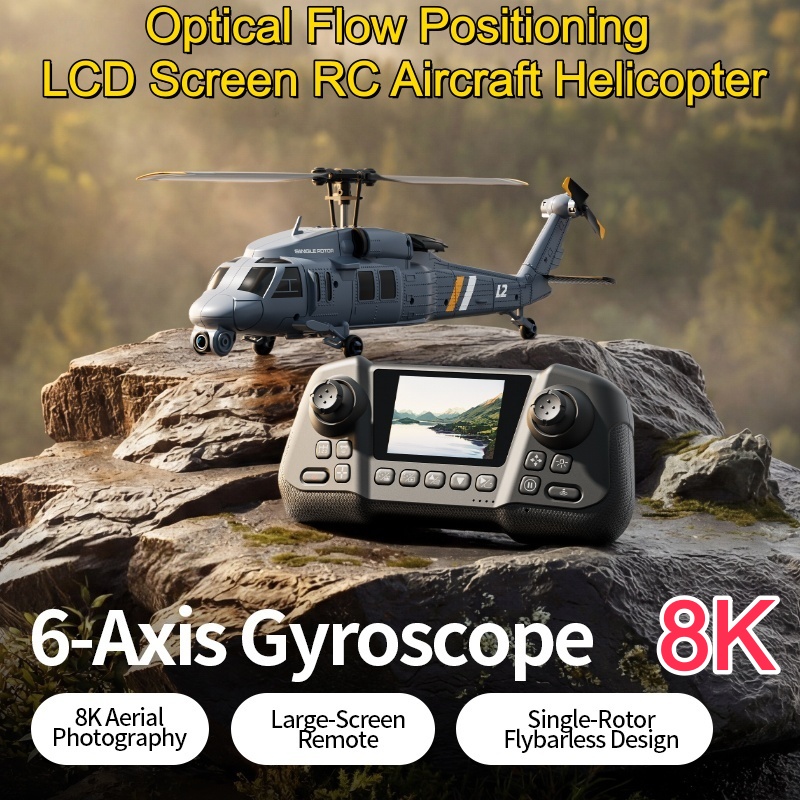 Rc Helicopter Nitro - 8Kフライバーレス光学フローホバーLCDスクリーンWIFI FPV RCヘリコプター2.4G 6軸ジャイロスコープ速度調整リモートコントロールヘリコプター