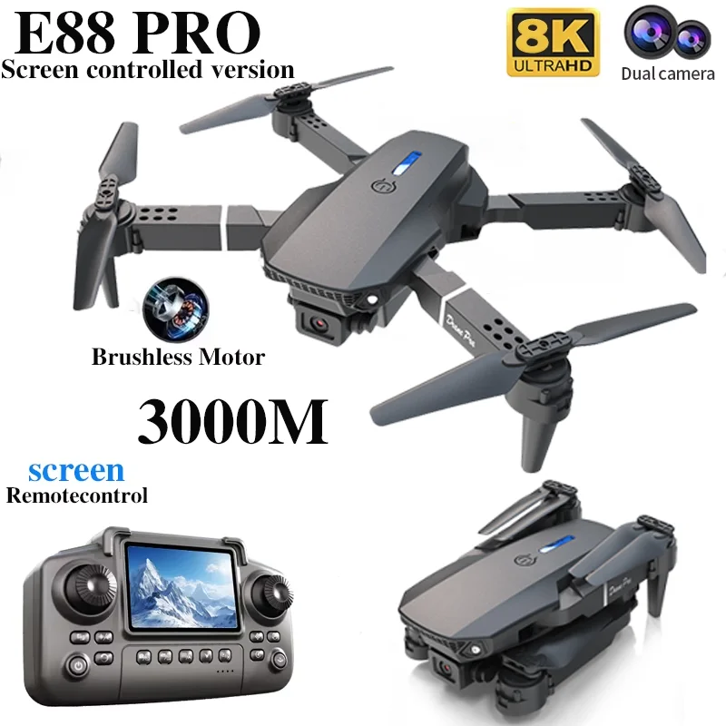 プロフェッショナルE88 PROドローン、スクリーン付き8K - Rc Helicopter Electric のレビューと価格